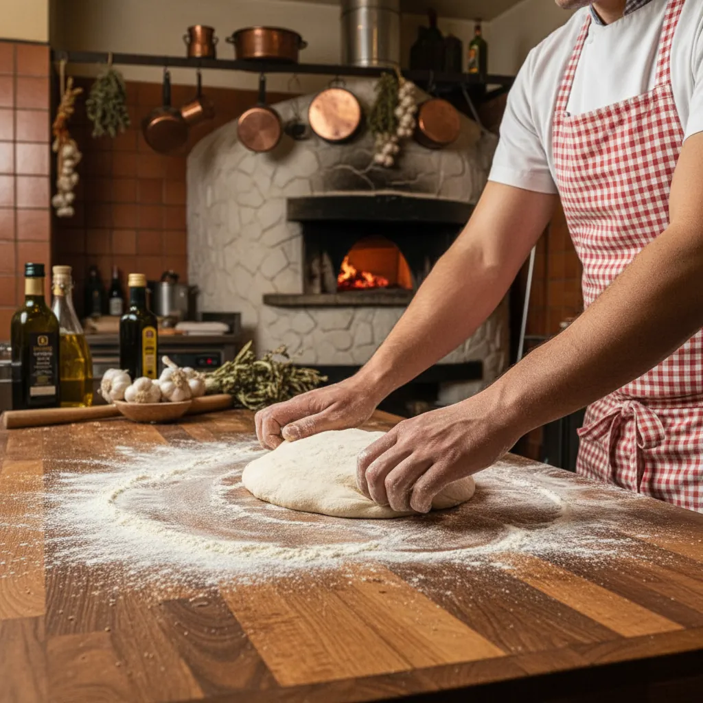 Verse pizza deeg uit de keuken